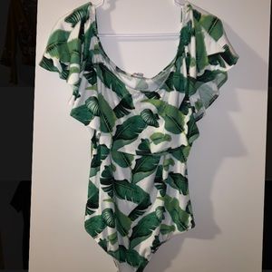 Green and white bodysuit NWOT